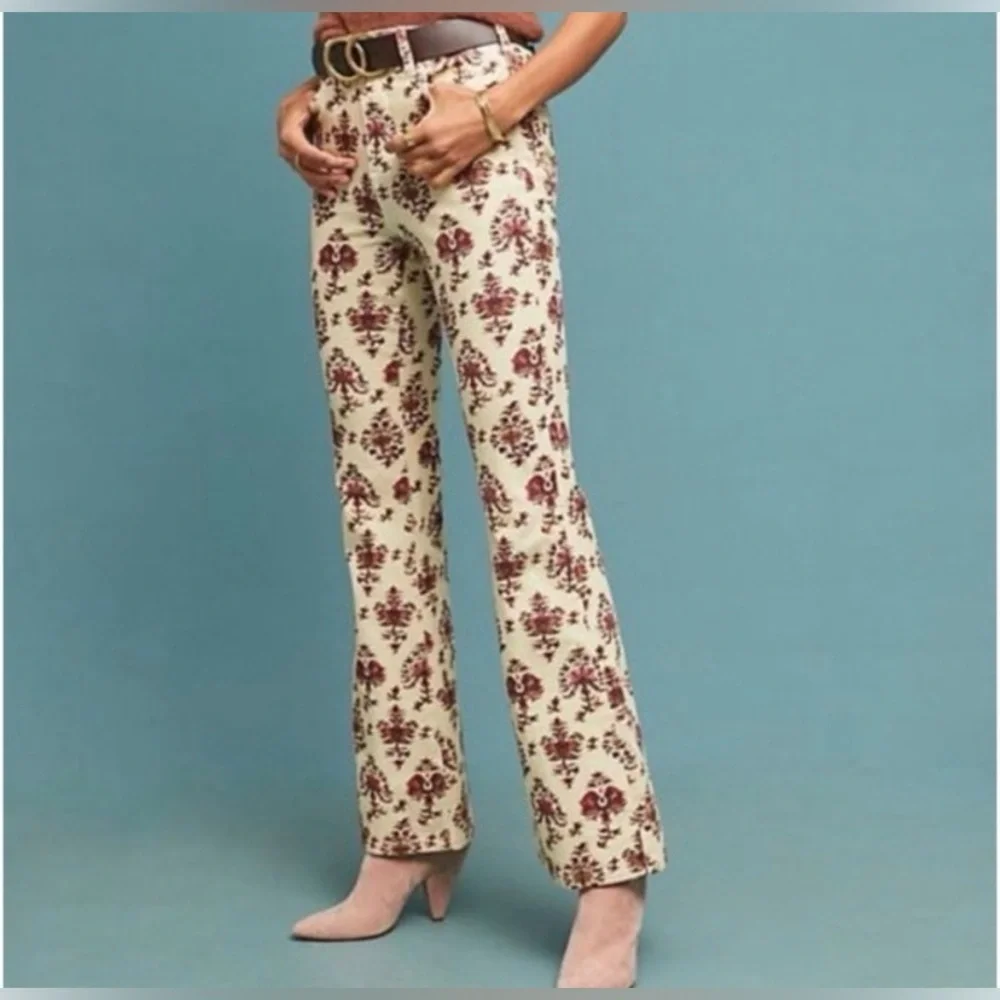 NWOT Anthropologie Pilcro cream corduroy boho printed bootcut jeans